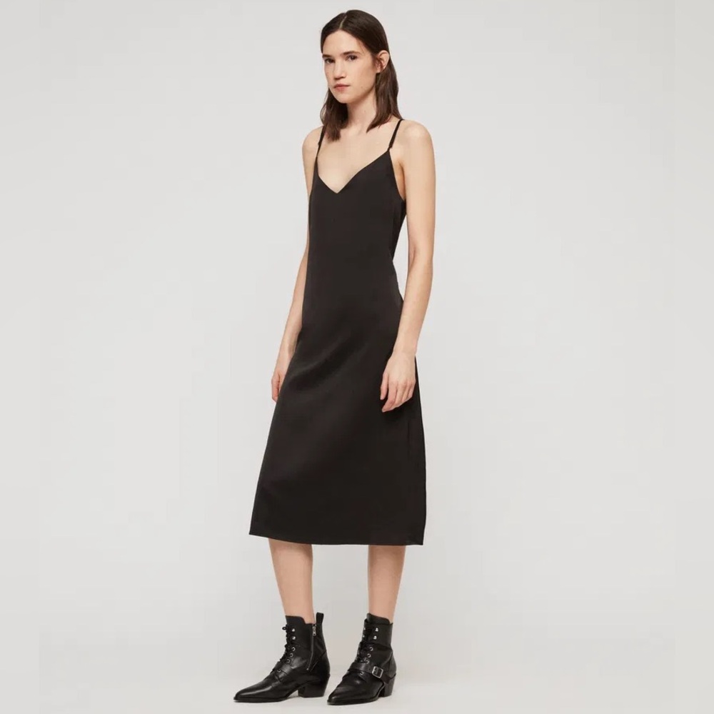 All Saints Black Satin Slip Dress with Knit Top Set - Picture 6 of 12